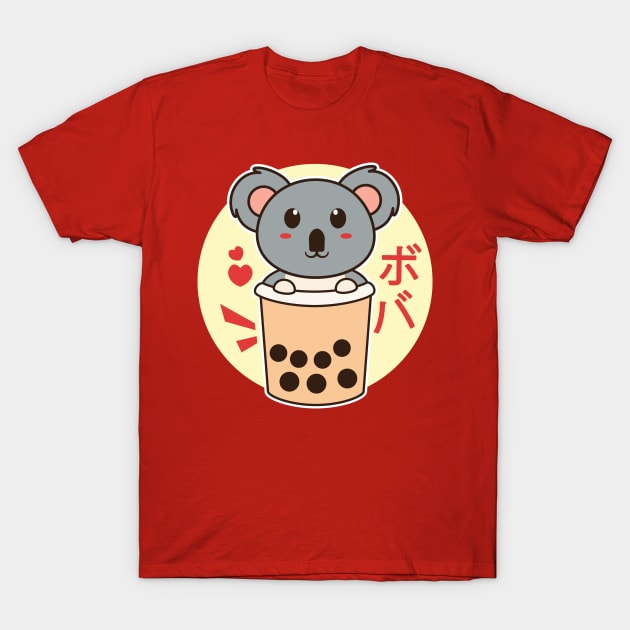 Cute Koala And Boba Japanese Bubble Tea T-Shirt by Eluvity